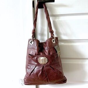 B. Makowsky Croc Embossed Brandy Leather Shoulder Tote Purse
